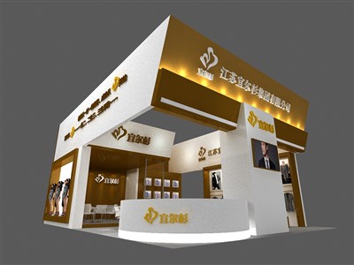 108平米展臺設計制作：三面開口/現代/木質結構/黃色，為服裝展展商而作（免費使用）