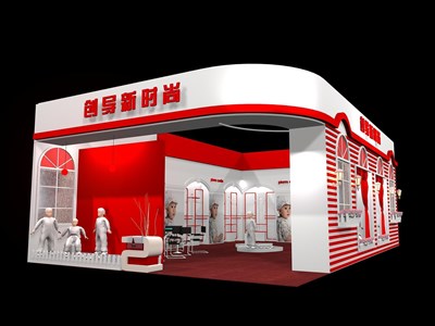 77平米展臺(tái)設(shè)計(jì)制作：一面開口/現(xiàn)代/木質(zhì)結(jié)構(gòu)/紅色，為服裝展展商而作（免費(fèi)使用）