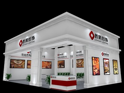88平米展臺(tái)設(shè)計(jì)制作：二面開口/歐式/木質(zhì)結(jié)構(gòu)/白色，為照明展展商而作（免費(fèi)使用）