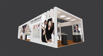 90平米展臺(tái)設(shè)計(jì)制作：三面開口/現(xiàn)代/木質(zhì)結(jié)構(gòu)/白色，為眼鏡展展商而作（免費(fèi)使用）