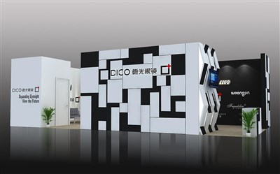 72平米展臺設(shè)計制作：三面開口/前衛(wèi)/木質(zhì)結(jié)構(gòu)/白色，為眼鏡展展商而作（免費使用）