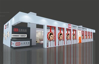 216平米展臺設(shè)計制作：二面開口/現(xiàn)代/木質(zhì)結(jié)構(gòu)/白色，為眼鏡展展商而作（免費使用）