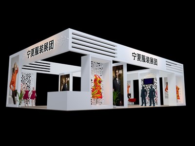 135平米展臺設(shè)計(jì)制作：四面開口/現(xiàn)代/木質(zhì)結(jié)構(gòu)/白色，為服裝展展商而作（免費(fèi)使用）