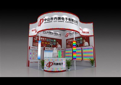 22.5平米展臺設計制作：二面開口/現(xiàn)代/木質(zhì)結(jié)構/紅色，為照明展展商而作（免費使用）
