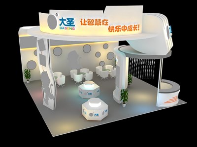 64平米展臺(tái)設(shè)計(jì)制作：三面開口/現(xiàn)代/木質(zhì)結(jié)構(gòu)/白色，為嬰幼展展商而作（免費(fèi)使用）