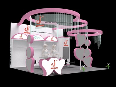 36平米展臺(tái)設(shè)計(jì)制作：三面開口/前衛(wèi)/木質(zhì)結(jié)構(gòu)/粉色，為嬰幼展展商而作（免費(fèi)使用）
