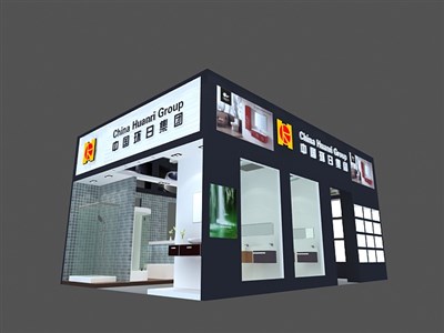 54平米展臺設(shè)計制作：二面開口/現(xiàn)代/木質(zhì)結(jié)構(gòu)/黑色，為衛(wèi)浴展展商而作（免費使用）