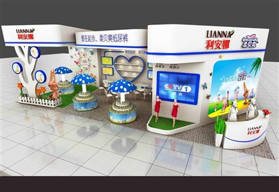 78平米展臺(tái)設(shè)計(jì)制作：二面開口/現(xiàn)代/木質(zhì)結(jié)構(gòu)/白色，為嬰幼展展商而作（免費(fèi)使用）