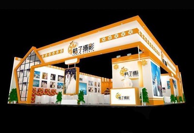247平米展臺設(shè)計制作：二面開口/現(xiàn)代/木質(zhì)結(jié)構(gòu)/橙色，為婚博會展商而作（免費使用）