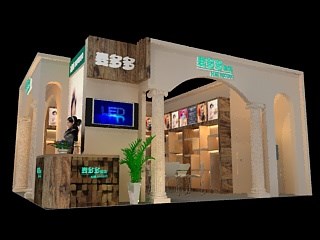 42平米展臺設(shè)計制作：二面開口/歐式/木質(zhì)結(jié)構(gòu)/米色，為婚博會展商而作（免費使用）