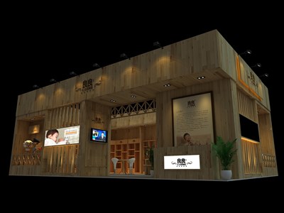 90平米展臺設計制作：二面開口/前衛(wèi)/木質(zhì)結(jié)構(gòu)/米色，為嬰幼展展商而作（免費使用）