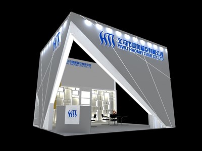 30平米展臺設(shè)計(jì)制作：二面開口/前衛(wèi)/木質(zhì)結(jié)構(gòu)/灰色，為鞋箱包展展商而作（免費(fèi)使用）