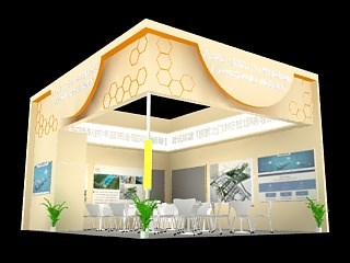 42平米展臺設(shè)計制作：二面開口/現(xiàn)代/木質(zhì)結(jié)構(gòu)/米色，為婚博會展商而作（免費使用）