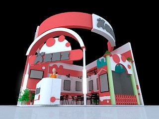 36平米展臺設(shè)計制作：二面開口/現(xiàn)代/木質(zhì)結(jié)構(gòu)/紅色，為玩具展展商而作（免費(fèi)使用）
