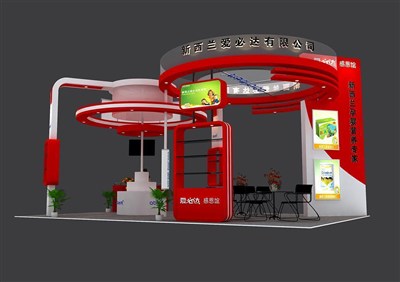 54平米展臺(tái)設(shè)計(jì)制作：四面開口/現(xiàn)代/木質(zhì)結(jié)構(gòu)/紅色，為嬰幼展展商而作（免費(fèi)使用）