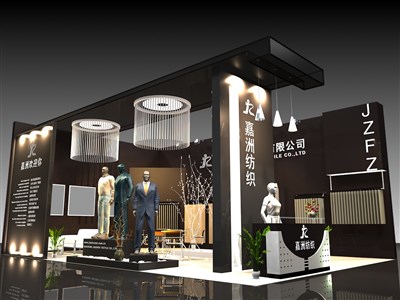 54平米展臺設(shè)計制作：二面開口/現(xiàn)代/木質(zhì)結(jié)構(gòu)/黑色，為服裝展展商而作（免費使用）