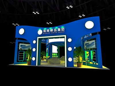 162.5平米展臺設(shè)計制作：一面開口/現(xiàn)代/木質(zhì)結(jié)構(gòu)/藍(lán)色，為食品展展商而作（免費使用）