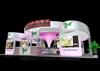156平米展臺設(shè)計制作：四面開口/現(xiàn)代/木質(zhì)結(jié)構(gòu)/白色，為食品展展商而作（免費(fèi)使用）