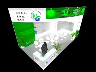 36平米展臺(tái)設(shè)計(jì)制作：二面開口/現(xiàn)代/木質(zhì)結(jié)構(gòu)/綠色，為食品展展商而作（免費(fèi)使用）