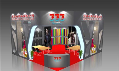 56平米展臺(tái)設(shè)計(jì)制作：二面開(kāi)口/現(xiàn)代/木質(zhì)結(jié)構(gòu)/灰色，為服裝展展商而作（免費(fèi)使用）