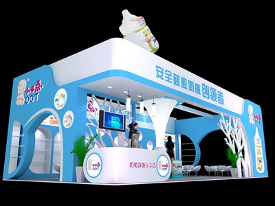 72平米展臺設(shè)計(jì)制作：三面開口/現(xiàn)代/木質(zhì)結(jié)構(gòu)/藍(lán)色，為嬰幼展展商而作（免費(fèi)使用）