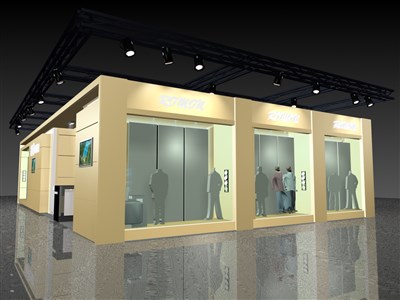 228平米展臺設計制作：二面開口/現(xiàn)代/木質(zhì)結(jié)構(gòu)/米色，為服裝展展商而作（免費使用）