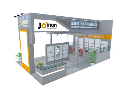 54平米展臺設(shè)計制作：三面開口/現(xiàn)代/木質(zhì)結(jié)構(gòu)/灰色，為五金展展商而作（免費使用）