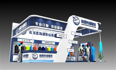 54平米展臺(tái)設(shè)計(jì)制作：三面開口/現(xiàn)代/木質(zhì)結(jié)構(gòu)/藍(lán)色，為服裝展展商而作（免費(fèi)使用）