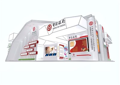 210平米展臺(tái)設(shè)計(jì)制作：一面開(kāi)口/現(xiàn)代/木質(zhì)結(jié)構(gòu)/白色，為金融展展商而作（免費(fèi)使用）