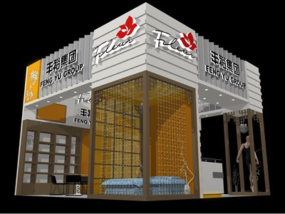 36平米展臺(tái)設(shè)計(jì)制作：三面開(kāi)口/現(xiàn)代/木質(zhì)結(jié)構(gòu)/彩色，為紡織展展商而作（免費(fèi)使用）