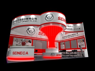 36平米展臺(tái)設(shè)計(jì)制作：二面開(kāi)口/現(xiàn)代/木質(zhì)結(jié)構(gòu)/紅色，為汽配展展商而作（免費(fèi)使用）