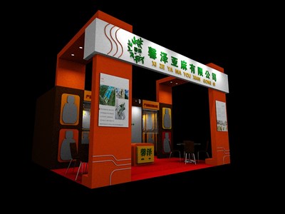 36平米展臺設(shè)計制作：三面開口/現(xiàn)代/木質(zhì)結(jié)構(gòu)/橙色，為服裝展展商而作（免費使用）