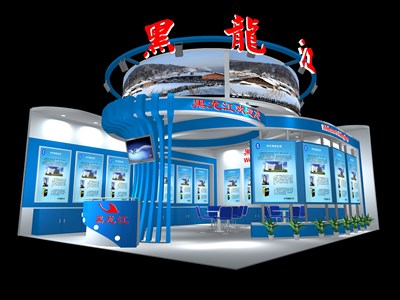 63平米展臺(tái)設(shè)計(jì)制作：二面開口/前衛(wèi)/木質(zhì)結(jié)構(gòu)/藍(lán)色，為成就招商展展商而作（免費(fèi)使用）