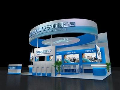 54平米展臺設(shè)計制作：三面開口/前衛(wèi)/木質(zhì)結(jié)構(gòu)/藍(lán)色，為汽配展展商而作（免費(fèi)使用）