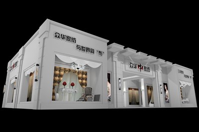 286平米展臺設(shè)計制作：一面開口/現(xiàn)代/木質(zhì)結(jié)構(gòu)/白色，為紡織展展商而作（免費(fèi)使用）