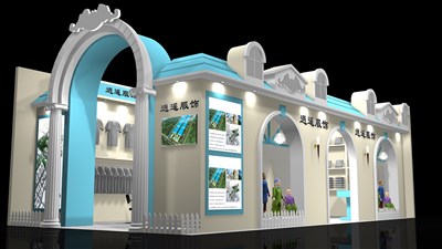 72平米展臺設(shè)計制作：二面開口/歐式/木質(zhì)結(jié)構(gòu)/白色，為服裝展展商而作（免費使用）