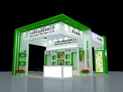54平米展臺設(shè)計制作：四面開口/現(xiàn)代/木質(zhì)結(jié)構(gòu)/綠色，為汽配展展商而作（免費(fèi)使用）