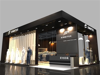 70平米展臺設(shè)計制作：二面開口/現(xiàn)代/木質(zhì)結(jié)構(gòu)/黑色，為服裝展展商而作（免費使用）