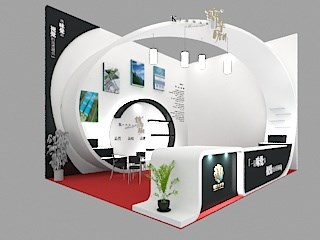 35平米展臺設(shè)計制作：一面開口/現(xiàn)代/木質(zhì)結(jié)構(gòu)/白色，為食品展展商而作（免費使用）