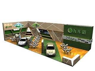 189平米展臺(tái)設(shè)計(jì)制作：二面開(kāi)口/前衛(wèi)/木質(zhì)結(jié)構(gòu)/綠色，為汽配展展商而作（免費(fèi)使用）