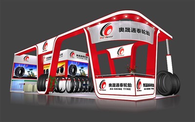 90平米展臺(tái)設(shè)計(jì)制作：三面開口/現(xiàn)代/木質(zhì)結(jié)構(gòu)/紅色，為汽配展展商而作（免費(fèi)使用）