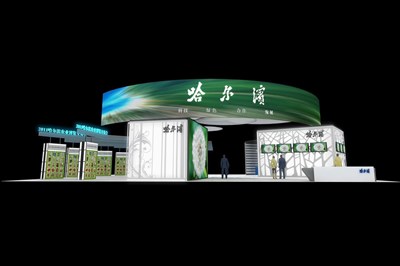 576平米展臺設計制作：二面開口/現(xiàn)代/木質結構/綠色，為農交會展商而作（免費使用）