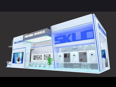90平米展臺設計制作：二面開口/現(xiàn)代/木質結構/白色，為安防展展商而作（免費使用）
