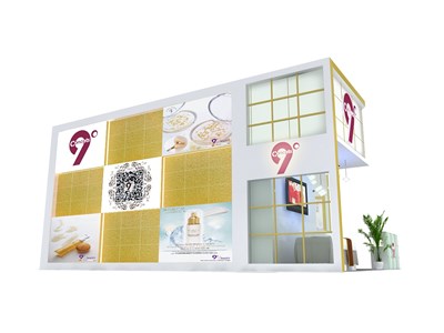 54平米展臺設(shè)計制作：二面開口/現(xiàn)代/木質(zhì)結(jié)構(gòu)/彩色，為美博會展商而作（免費使用）