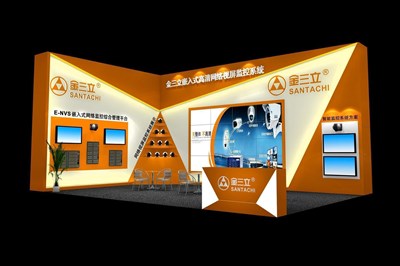 54平米展臺(tái)設(shè)計(jì)制作：二面開(kāi)口/前衛(wèi)/木質(zhì)結(jié)構(gòu)/黃色，為安防展展商而作（免費(fèi)使用）
