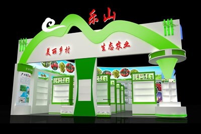210平米展臺(tái)設(shè)計(jì)制作：一面開口/現(xiàn)代/木質(zhì)結(jié)構(gòu)/綠色，為農(nóng)交會(huì)展商而作（免費(fèi)使用）