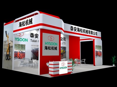 70平米展臺設(shè)計制作：三面開口/現(xiàn)代/木質(zhì)結(jié)構(gòu)/紅色，為汽配展展商而作（免費使用）