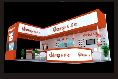 72平米展臺設計制作：三面開口/現(xiàn)代/木質(zhì)結(jié)構/橙色，為安防展展商而作（免費使用）