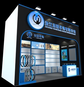 18平米展臺設計制作：一面開口/現(xiàn)代/木質結構/藍色，為汽配展展商而作（免費使用）