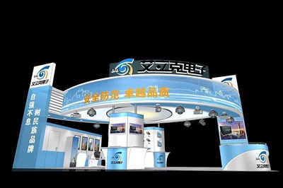 72平米展臺設計制作：三面開口/前衛(wèi)/木質(zhì)結(jié)構/藍色，為安防展展商而作（免費使用）